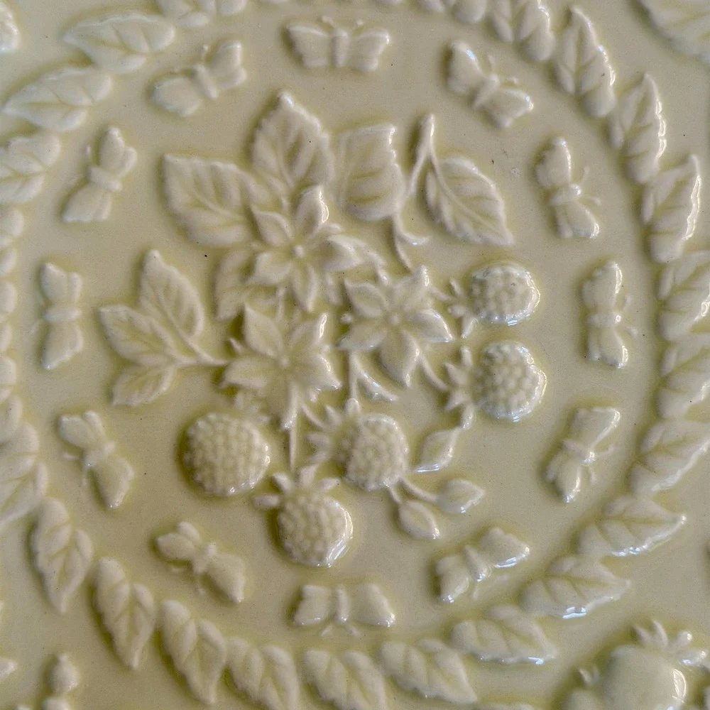 Vintage English Meadow Embossed Floral Ceramic Platter, Julia Bullmore
